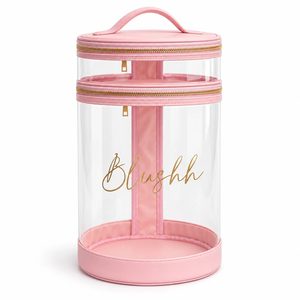Clear PVC Round <b>Cosmetic</b> Organizer Bag With Two Compartments Large Space Hair Tool Storage <b>Case</b> For Professional Makeup Artists - Product Image 2