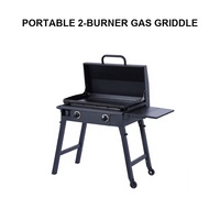 Barbecue à gaz robuste en acier inoxydable 304, 2 brûleurs, 32000 BTU, plaque plate, propane, avec chariot pliable pour le camping en plein air