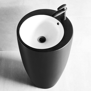 Ceramic Standing Washbasin <b>Round</b> One-Piece Floor Standing <b>Basin</b> For Bathroom And Balcony Durable - Product Image 3