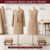 Tissu en tweed à paillettes, fil doré, petit motif circulaire, 100% polyester, pour robe femme, sur mesure