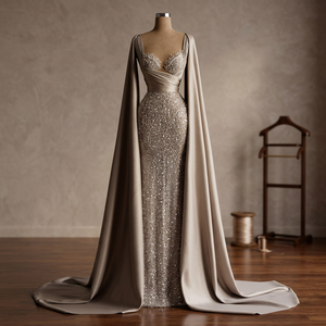 Robe de soirée longue vintage en satin écologique à sequins et perles, silhouette droite, motif scintillant pour événements cocktail - Product Image 2