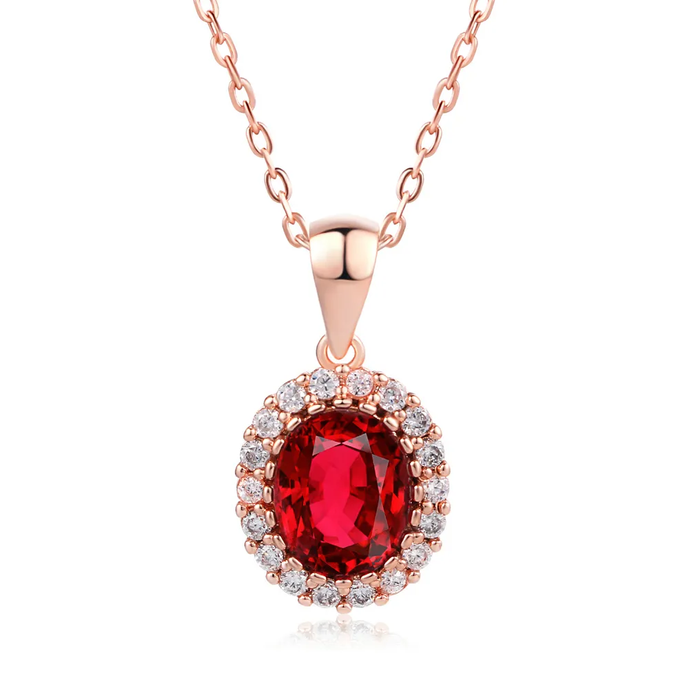 Fashion Elegan Aksesoris Bijoux Femme Oval Cut Merah Kubik Zirconia Liontin Kalung untuk Wanita N247-M