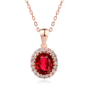 Fashion Elegant Accessories Bijoux Femme Oval Cut Red Cubic Zirconia Pendant Necklace for Women N247-M