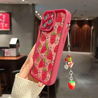 Coque de téléphone en silicone avec pendentif chaîne motif fleur et fraise pour iPhone 17 16 15 14 13 12 11 Pro Max 16E XS X XR 7 8 Plus