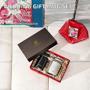 Juego de Tazas de Cerámica <span class=keywords><strong>BLW</strong></span> Procelian Oriental para Regalo de Boda u Oficina, Color Negro, Blanco y Dorado, con Asa, Tapa y <span class=keywords><strong>Cuchara</strong></span> - Product Image 4