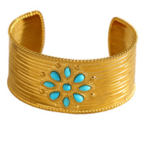 Bracelet manchette large Gaovo en acier inoxydable martelé, motif croix Ankh scarabée turquoise, ajustable, vente en gros, bijoux de mode