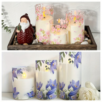 Bougie pilier LED scintillante à la fleur de cerisier, à piles, en verre, lot de 3, pour mariage, fête, décoration de la maison