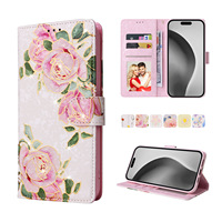 Étui de téléphone fleur portefeuille en cuir Fahion pour iPhone 15 16 16 Pro Max