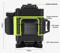 Niveau laser vert 4 x 360° auto-nivelant avec mode impulsion, pour la construction et le positionnement de tableaux, avec télécommande