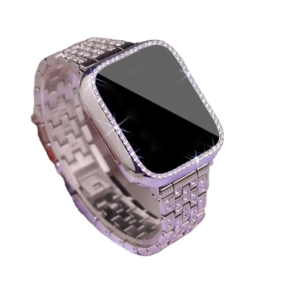 애플 워치 쥬얼리 블링 다이아몬드 메탈 럭셔리 시계 밴드 iwatch 스트랩 및 범퍼 보호 시계 커버 드롭 배송