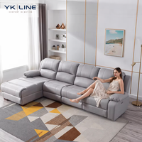 Canapé d'angle confortable pour salon, canapé en cuir gris, 3 places, canapé inclinable en forme de L