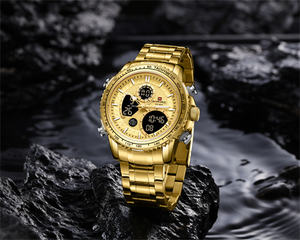 นาฬิกา <span class=keywords><strong>NAVIFORCE</strong></span> 9182 GG สีทอง จอแสดงผลคู่ สำหรับผู้ชาย สายสแตนเลส กันน้ำ นาฬิกาสปอร์ต นาฬิกาข้อมือแบบกำหนดเอง Relogio Masculino - Product Image 4