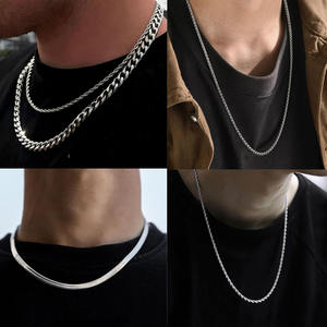 남성용 6pcs 패션 펜던트 목걸이 스테인레스 스틸 체인 목걸이 쥬얼리 세트 (4 체인 + 1 크로스 펜던트 + 1 바 펜던트) - Product Image 3