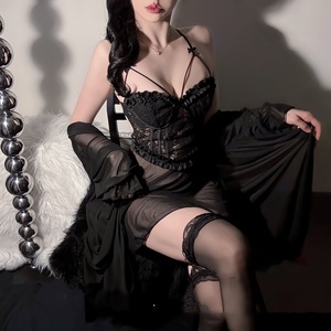 Lencería de talla grande, terciopelo lujoso, camisón sexy transparente de malla con relleno y aros, lencería erótica para realzar la figura. - Product Image 4