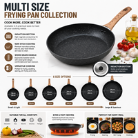 Poêle à frire en granit 18-28 cm, fond à induction, antiadhésive, poêle profonde, revêtement en pierre, manche en bois, ensemble d'ustensiles de cuisine