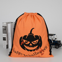 Sac à cordon d'Halloween orange avec imprimé citrouille Jack O'Lantern effrayant pour la fête d'Halloween des enfants, idéal pour les friandises ou comme sac cadeau