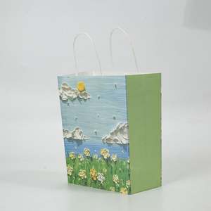 Sacs de shopping en papier de luxe d'usine, motifs de peinture à l'huile, écologiques, durables, pliables, en papier kraft, réutilisables pour le rangement des articles - Product Image 4