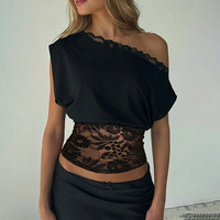 FS11597A Vente chaude Vêtements Femme Streetwear d'été T-shirt en dentelle couleur unie