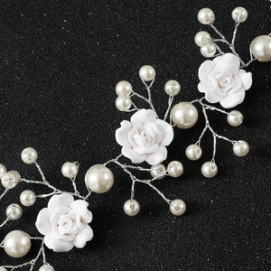 Accessoires de mariage pour mariée européenne, américaine et coréenne, fleur de rose en <span class=keywords><strong>argile</strong></span> polymère, perle faite à la main, chaîne flexible, bandeau pour cheveux - Product Image 4