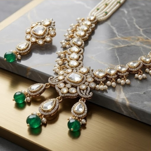 Conjunto de Collar de Perlas y Esmeraldas de Plata 925 de Lujo, Joyería de Novia de Diseño, Aretes Tradicionales para Mujer, Colección - Product Image 4