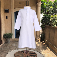 Qamis pour garçon à manches longues de style qatari de couleur blanche islamique Taille 30-52