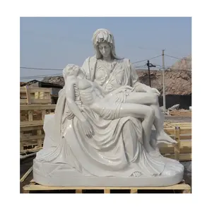 户外雕塑手工雕刻圣母玛利亚母亲耶稣，白色大理石Pieta雕像