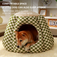 Lit-caverne de luxe pour chat, fermé, en peluche, apaisant, anti-anxiété, pour l'hiver, nid stable anti-affaissement pour chats et petits chiens
