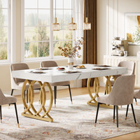 Table à manger rectangulaire Tribesigns de 63 pouces pour 4 à 6 personnes, table de cuisine moderne en faux marbre blanc avec pieds géométriques dorés