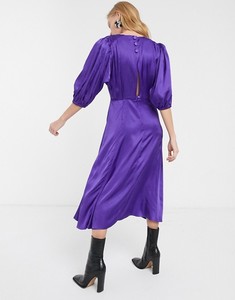 <span class=keywords><strong>Abiti</strong></span> viola KY <span class=keywords><strong>da</strong></span> donna eleganti <span class=keywords><strong>da</strong></span> festa in seta a collo alto con mezza manica abbottonata dietro abito <span class=keywords><strong>da</strong></span> tè Midi - Product Image 3