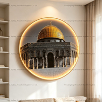 Décoration d'intérieur, lumière LED ronde arabe musulmane, peinture calligraphique en porcelaine et cristal, art mural moderne islamique en verre et cristal
