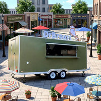 Nouvelle remorque de food truck mobile avec espace de cuisine amélioré pour la vente de pizzas, café, bonbons, chips, desserts au lait et autres services de restauration.