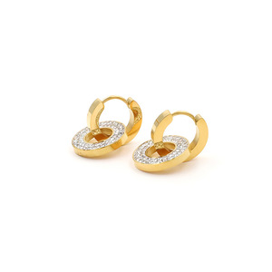 Diamond Earrings Round Disc Full Zircon 18k Titanium Steel Women's Everyday Wear Geometric Design - Product Image 5