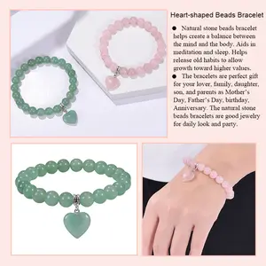 Pink Crystal Beaded Bracelet With Peach Heart Pendant Elastic Rope Fashionable Simple Fashion Jewelry For Bracelets Bangles