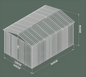 Abri de jardin moderne à double porte gris foncé 8x10 pieds, en tôle d'acier de 0,25/0,3 mm d'épaisseur, à lattes, facilement assemblable et portable - Product Image 4