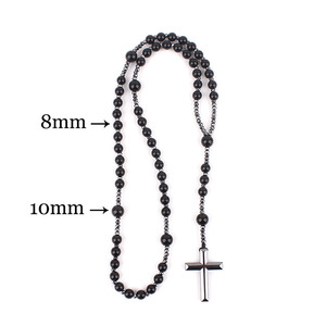Rosario Católico de Piedras de Cristal al por Mayor, Collar de Rosario Negro con Cuentas, Joyería para Mujeres y Hombres - Product Image 4