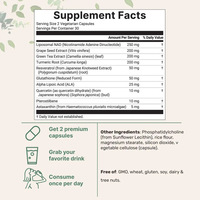 Capsules végétaliennes liposomales NAD+ OEM avec resvératrol, glutathion, astaxanthine pour stimuler l'énergie cellulaire et la protection antioxydante, 60 comprimés