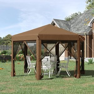 Tonnelle de camping hexagonale pop-up robuste avec 6 moustiquaires, cadre en acier réglable en hauteur sur 3 niveaux, marron - Product Image 3