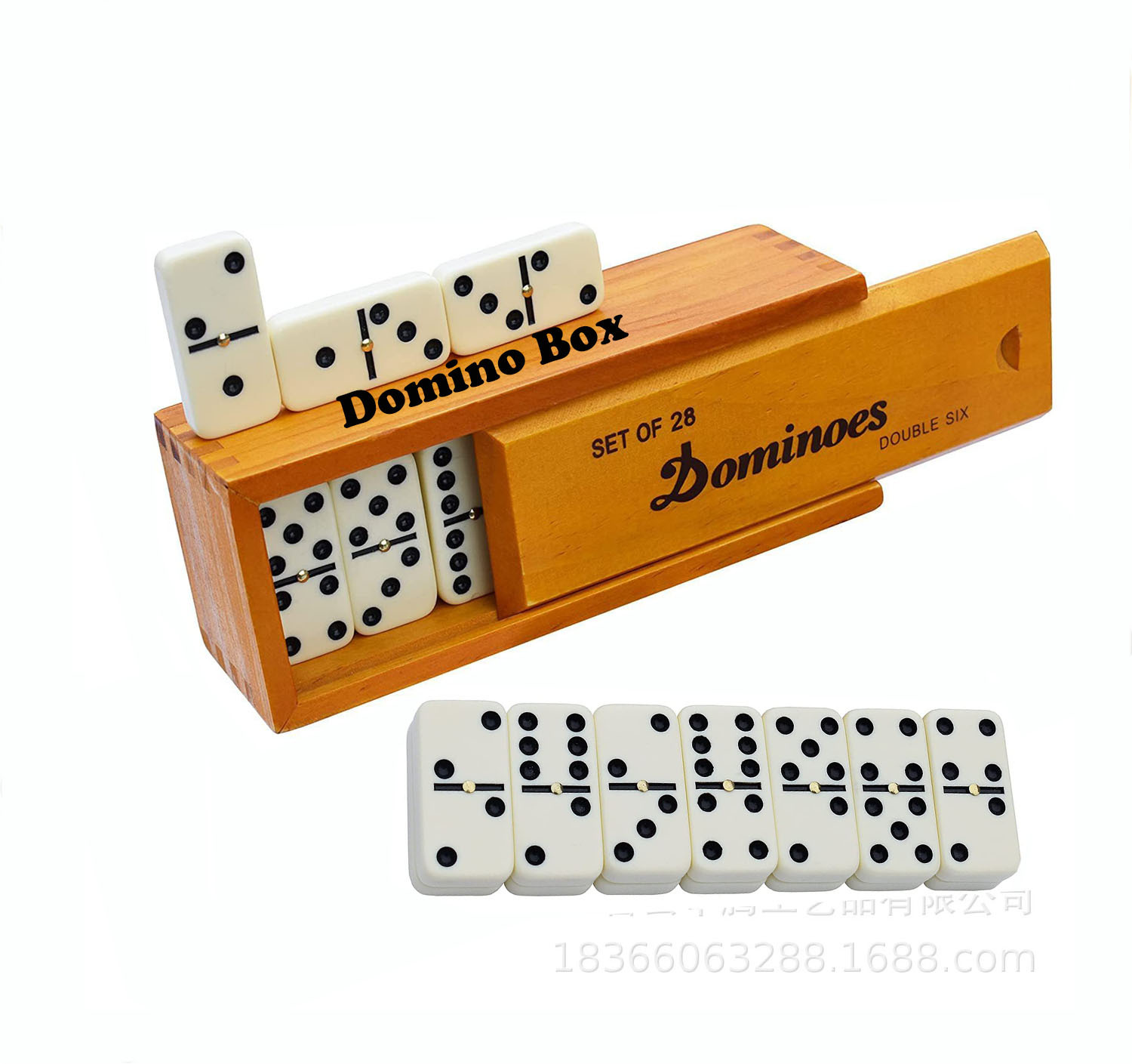 Vintage Wood 28 Piece Double Six Dominoes Set in 8.3x2.9x2.6 Inch