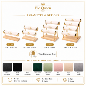แท่นโชว์เครื่องประดับหลายชั้นสุดหรูหุ้มกำมะหยี่ PU สำหรับสร้อยข้อมือและสร้อยคอ เหมาะสำหรับร้านค้าปลีก - Product Image 5