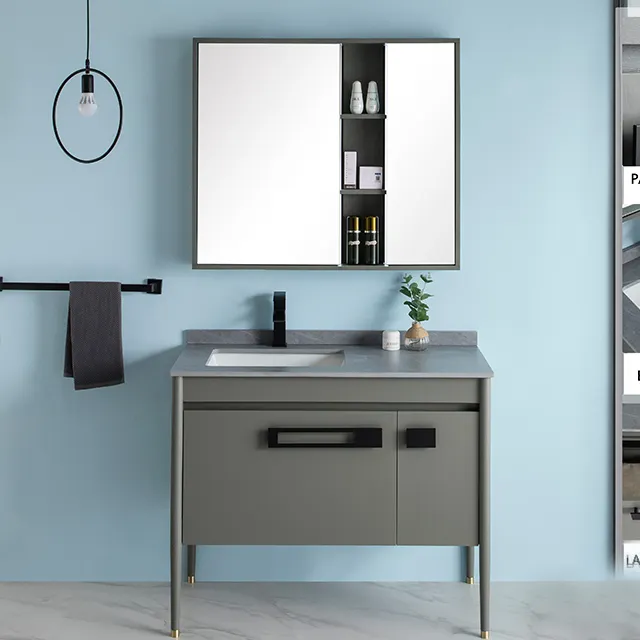 2023 Modern design hanging waterproof mirror wash basin vanity wood bathroom cabinet