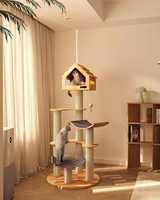 Arbre à chat extra-large en bois massif avec base robuste et durable, design multi-niveaux écologique