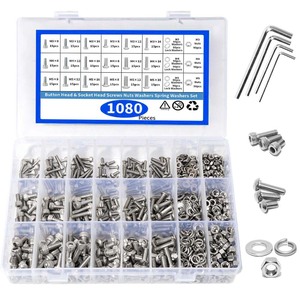 304 Stainless Steel M3 M4 M5 <b>Screw</b> Nut Washer Set 1080pcs <b>Socket</b> Head Button Head Hardware Kit - Product Image 1