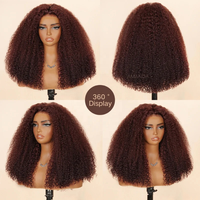 Perruque en cheveux humains afro bouclés crépus brun rougeâtre sans colle 13x6 13x4 Lace Front avec cordon de serrage, à enfiler et à partir, sans colle