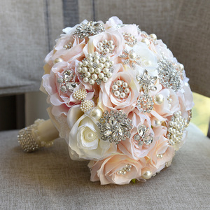 Bouquet de mariée romantique de mariage de luxe plein cristal <span class=keywords><strong>Diamante</strong></span> Vintage soie Rose perle décoration fleurs artificielles - Product Image 5
