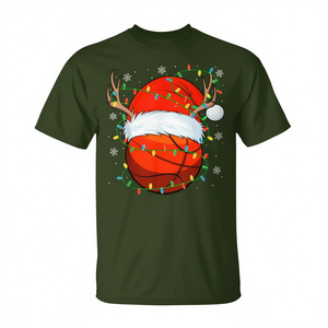 Santa Basketball Xmas Lights Camiseta navideña para adultos, unisex, manga corta, cuello redondo, impresión digital, deportes y juegos - Product Image 2