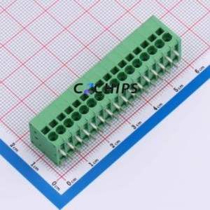 DB241R-3.5-16P-GN Spring Terminal Block Bent Lead Through Hole,P=3.5mm Connector 1x16P 3.5mm Green 16P - Product Image 1