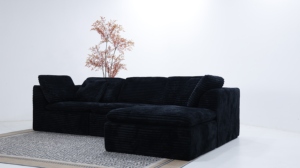 Multi-Functional Convertible Modular <b>Sofa</b>, Black Corduroy Compressed Couch with Customized Legs for Home & <b>Office</b> - Product Image 3