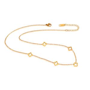 Collar de acero inoxidable hueco de trébol de cuatro hojas chapado en oro de 18K de lujo para mujer - Product Image 5