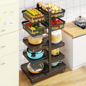 नई धातु तार रसोई काले टोकरी पैन और पॉट ढक्कन शेल्फ आयोजक स्टील भंडारण गाड़ी पहियों के साथ फल सब्जी ट्राली रैक - Product Image 2