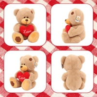 ODM OEM Ours en peluche marron mignon personnalisable, super doux, en fourrure, avec cœur brodé rouge, en coton PP et flanelle, anti-stress